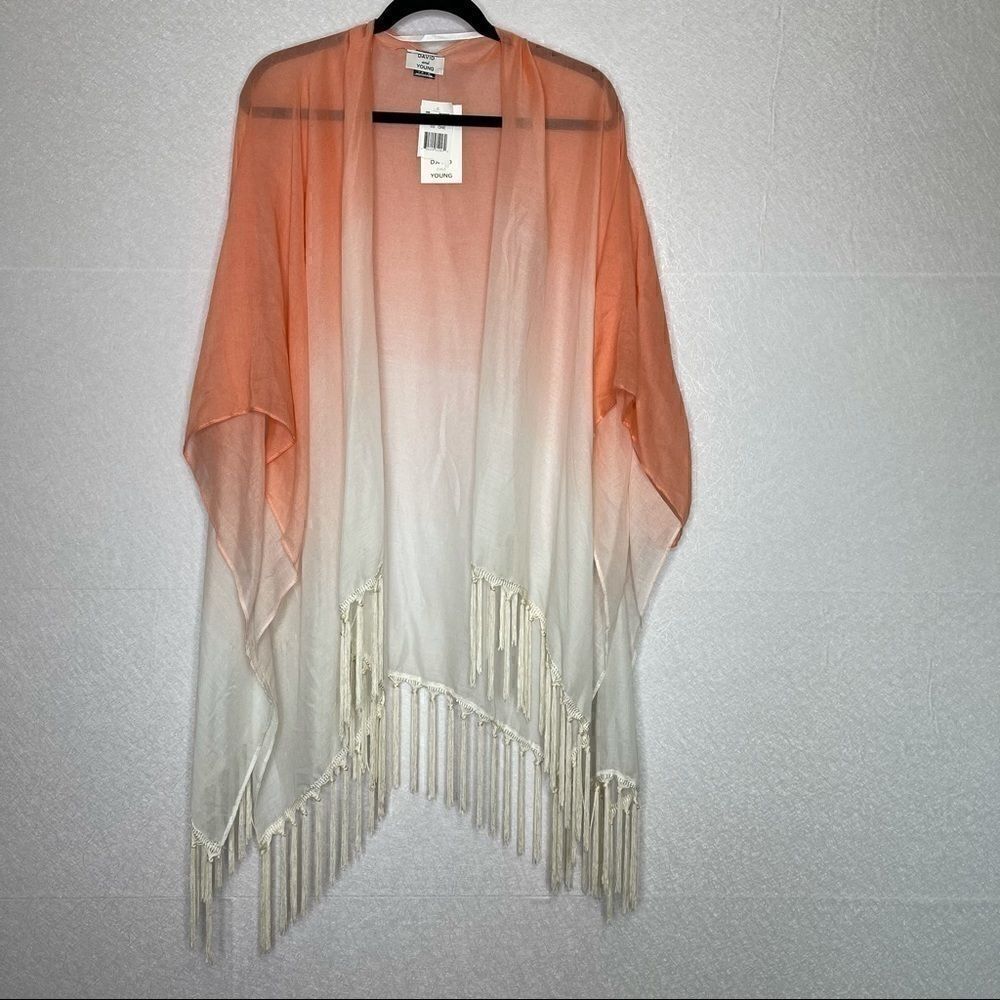 David & Young Orange Ombré Fringed Kimono O/S